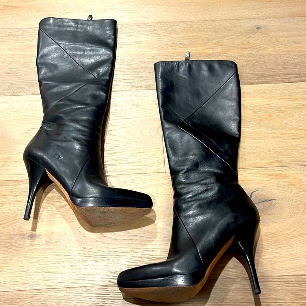 Via Spiga Black Leather High Heel Boots